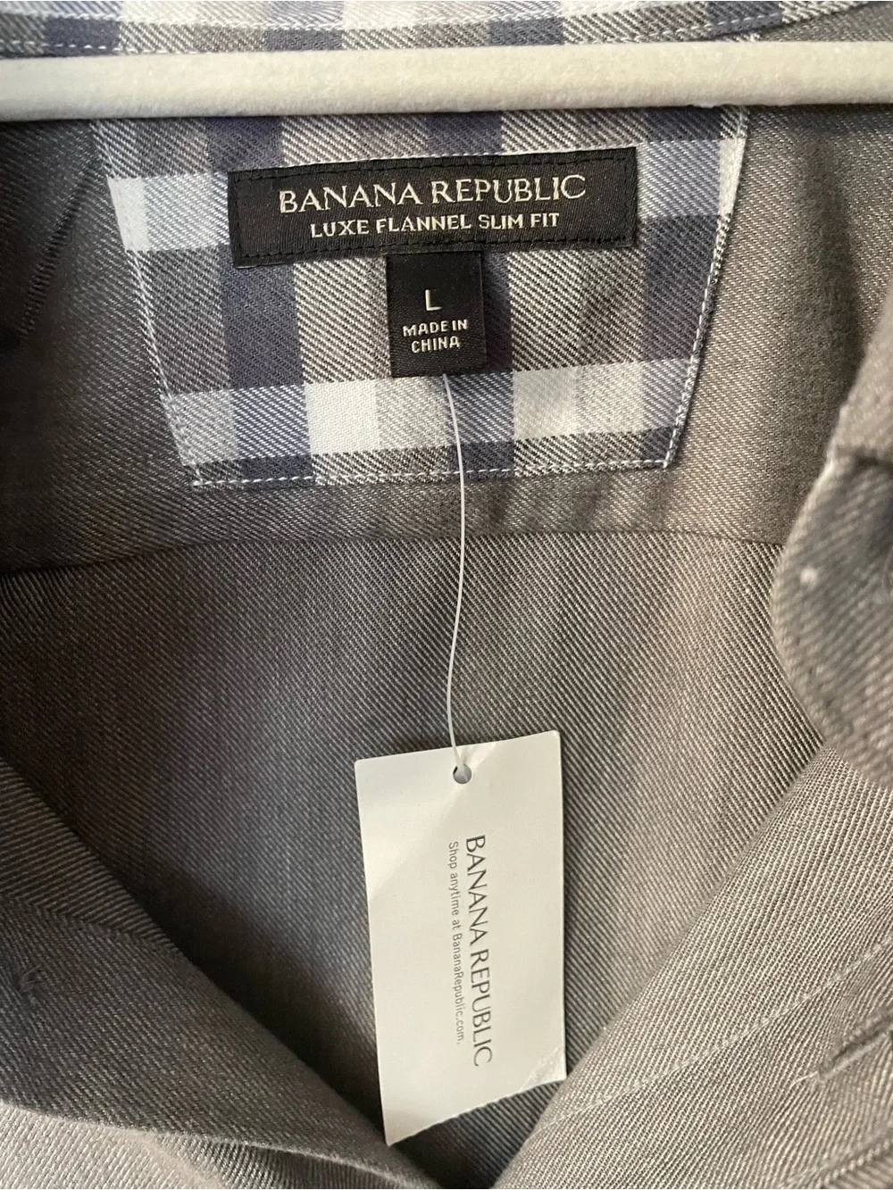 Banana Republic L Gray Luxe Flannel Slim Fit Collared Shirt NWT